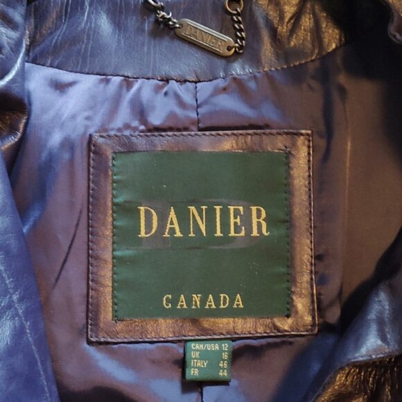 Retro Danier Purple Full Length Leather Coat  Lined Stand-up Collar Size 12 Y2K - Picture 3 of 13